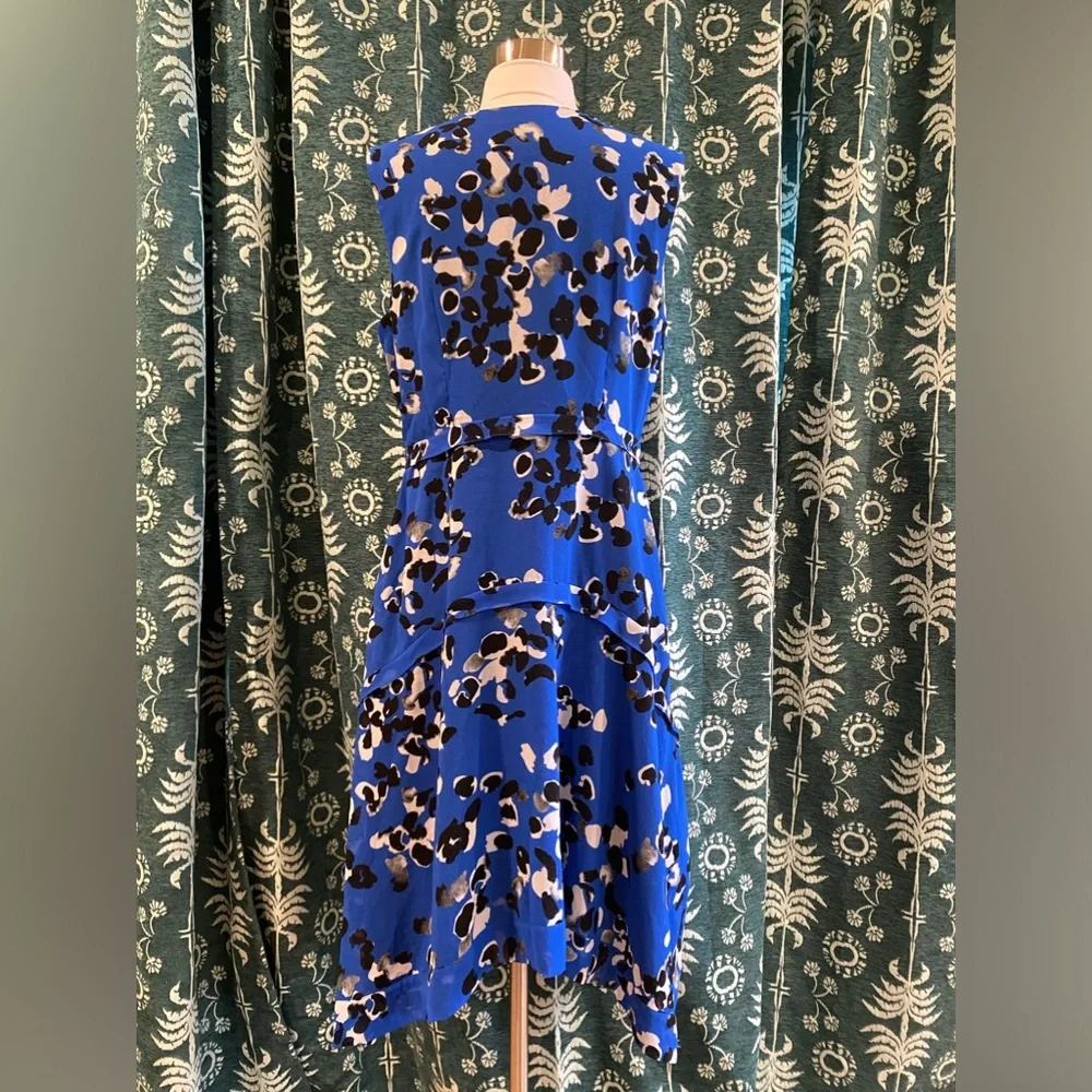 Cabi #5576 Untamed Electric Blue Mixed Floral Print Sleeveless Polka Dot Dress M